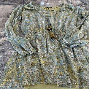 Ramy Brook Olive Green and Light Blue Paisley Tunic